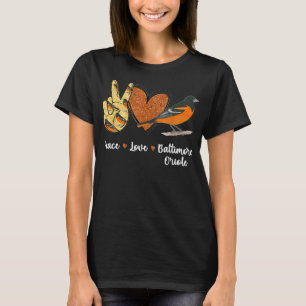 Camiseta Peace Love Baltimore Oriole Bird