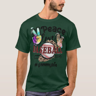 Camiseta Peace Love Baseball Gammy Life Mãe Avó Leopardo