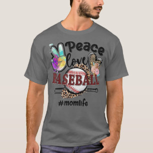 Camiseta Peace Love Baseball Mãe Vida Mãe Avó Leopardo
