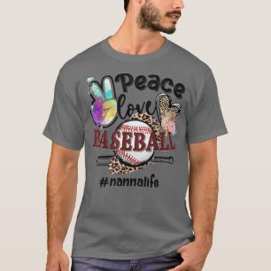 Camiseta Peace Love Baseball Nanna Life Mãe Avó Leopardo