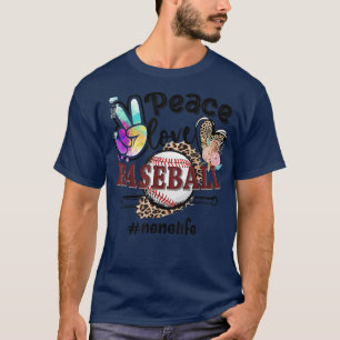 Camiseta Peace Love Baseball Nene Life Mãe Avó Leopardo