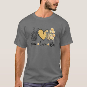 Camiseta Peace Love Bee Sign Heart Bee