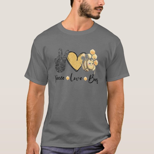 Camiseta Peace Love Bee Sign Heart Bee (Frente)