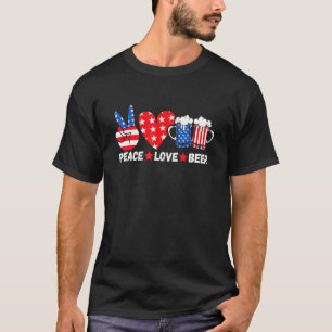 Camiseta Peace Love Beer America Flag EUA 4th of J
