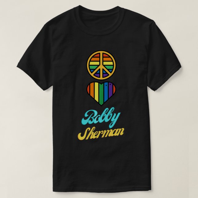 Camiseta Peace Love Bobby Sherman 60s 70s Groovy Greeting R (Frente do Design)
