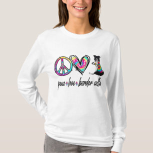 Camiseta Peace Love Border Collie Tie Dye Dog Lover Mãe
