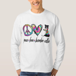 Camiseta Peace Love Border Collie Tie Dye Dog Lover Mãe