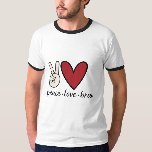 Camiseta Peace Love  Brew Retro Ringer para Café (Frente)