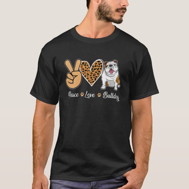 Camiseta Peace Love Bulldog Leopard Heart Shirt (Frente)