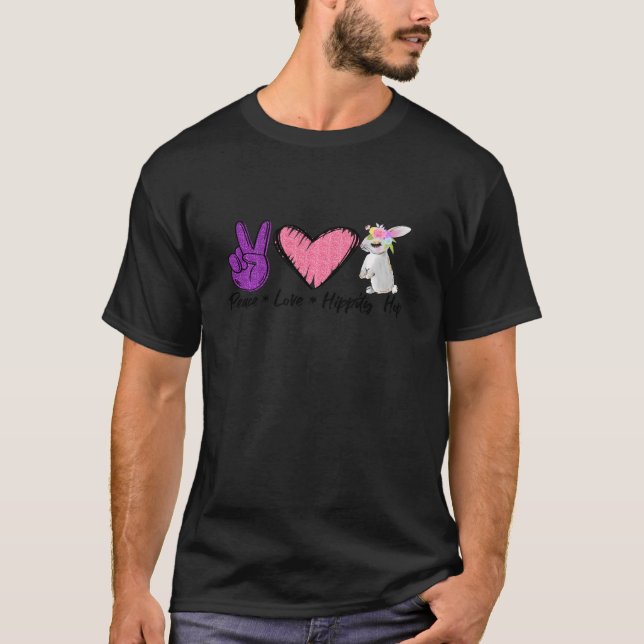Camiseta Peace Love Bunny Hippity Rabbit Páscoa Funny H (Frente)