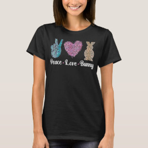 Camiseta Peace Love Bunny Leopard Sigh Hand Heart Kids