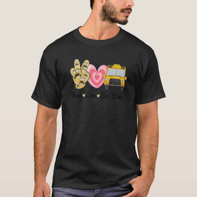 Camiseta Peace Love Bus Cute Bus Driver  For Women Men (Frente)