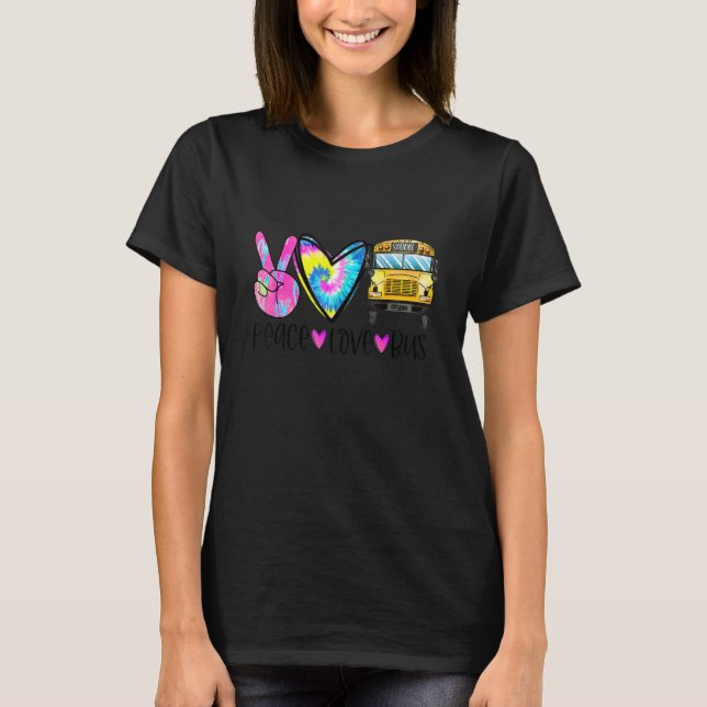 Camiseta Peace Love Bus Driver First Day Of School Heart Ha (Frente)