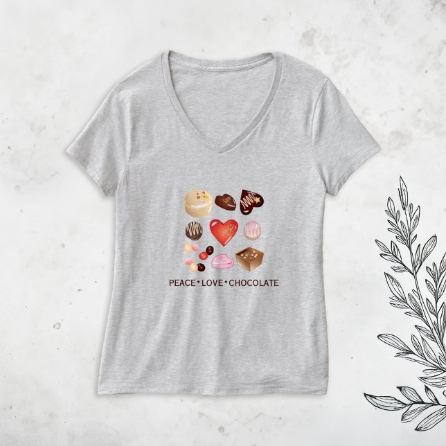 Camiseta Peace Love Chocolate Candy Heart (Criador carregado)