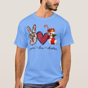 Camiseta Peace Love Christmas Candy Cane Family Christmas H