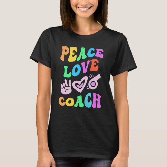 Camiseta PEACE LOVE COACH Retro Trainer Groovy De Volta Par (Frente)