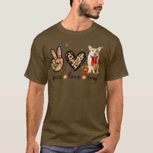 Camiseta Peace Love Corgi Dog Scarf Leopard Fall Autumn Tha