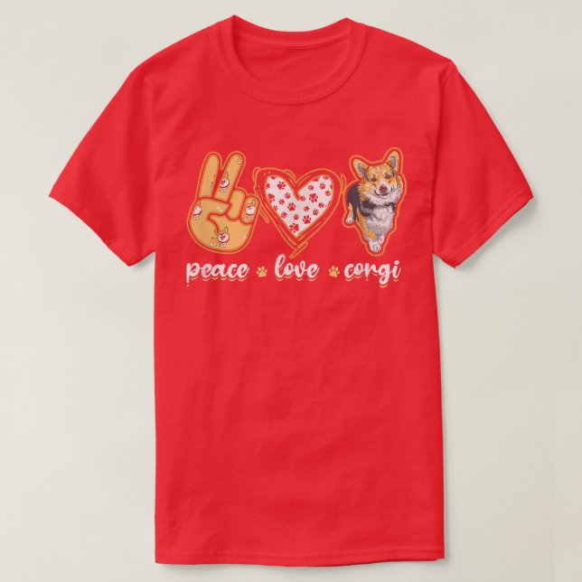 Camiseta Peace Love Corgiwelsh corgi (Frente do Design)