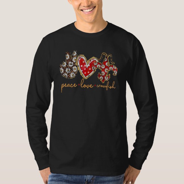 Camiseta Peace Love Crawfish Leopard Floral Heart Mardi Gra (Frente)