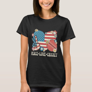 Camiseta Peace Love Cricket Lover American Flag Patriotic C