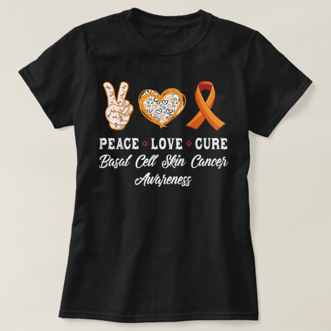 Camiseta Peace Love cura a consciência do cancer da pele da (Frente do Design)