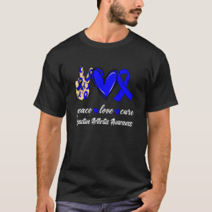 Camiseta Peace Love Cure Artrite Reativa Blue Ribbon Awa