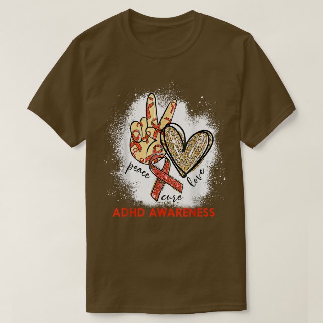 Camiseta Peace Love Cure Bleached ADHD Awarness 1137 (Frente do Design)