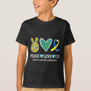 Camiseta Peace Love Cure Blue And ellow Ribbon Down Syndro