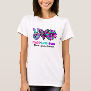 Camiseta Peace Love Cure Blue Ribbon Thyroid Cancer Awarene