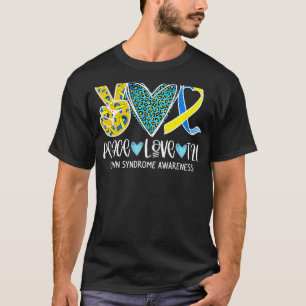 Camiseta Peace Love Cure Blue & Yellow Ribbon Down Syndrome