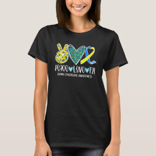 Camiseta Peace Love Cure Blue & Yellow Ribbon Down Syndrome