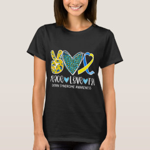 Camiseta Peace Love Cure Blue & Yellow Ribbon Down Syndrome