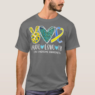 Camiseta Peace Love Cure Blue & Yellow Ribbon Down Syndrome
