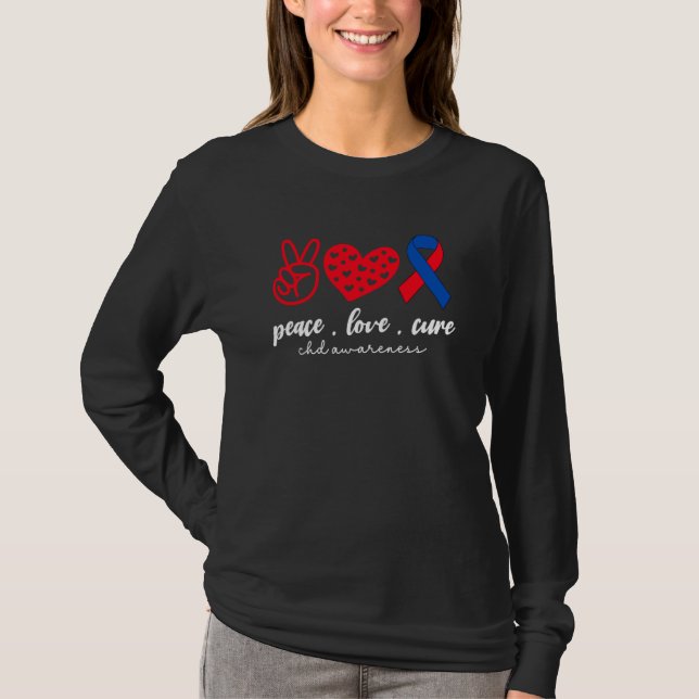 Camiseta Peace Love Cure CHD Congenital Heart Defect Awaren (Frente)