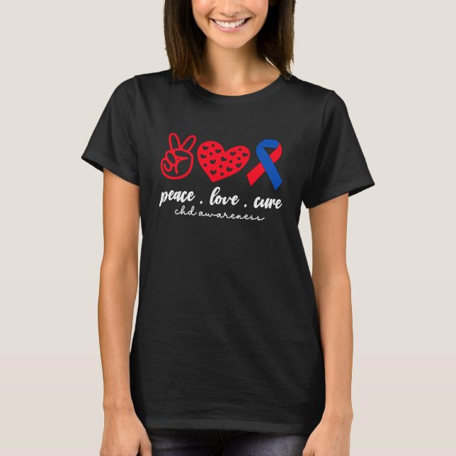Camiseta Peace Love Cure CHD Congenital Heart Defect Awaren (Frente)