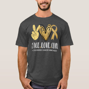 Camiseta Peace Love Cure Childhood Cancer Awareness Gold Ri
