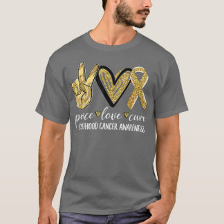Camiseta Peace Love Cure Chilhood Cancer Awarness Dourado R
