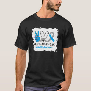 Camiseta Peace Love Cure Cinza Blue Ribbon Diabetes Awarene