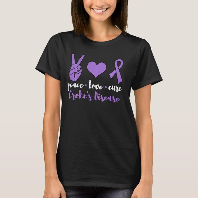 Camiseta Peace Love Cure Crohn's Disease Awarness Family W (Frente)