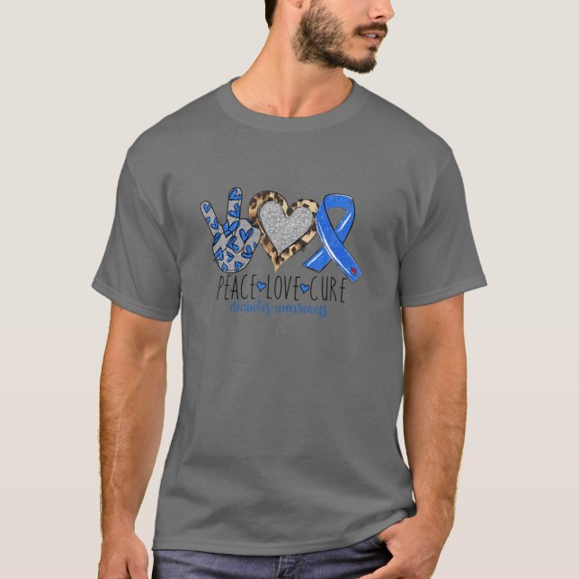 Camiseta Peace Love Cure Diabetes Sensibilização Sobreviven (Frente)