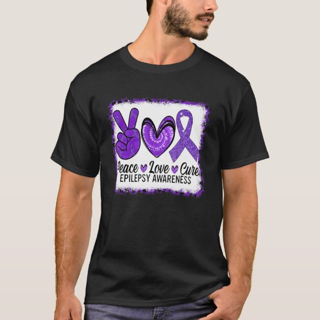 Camiseta Peace Love Cure Epilepsy Awareness Warrior Survior (Frente)