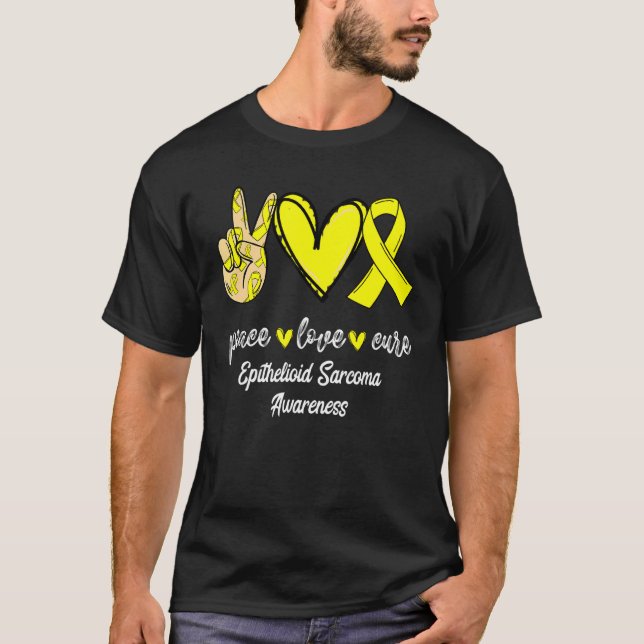 Camiseta Peace Love Cure Epithelioid Sarcoma Yellow Ribbon (Frente)