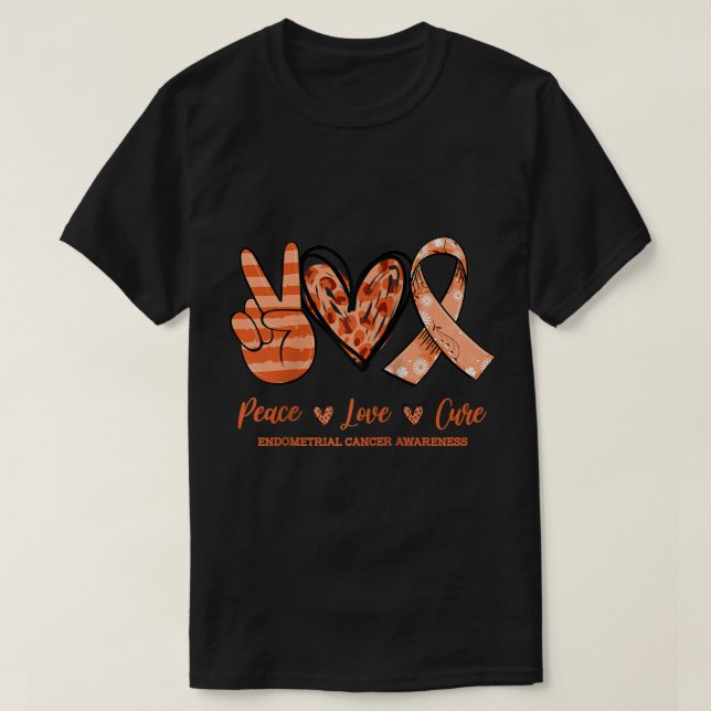 Camiseta Peace Love Cure Floral Ribbon Endomrial Cancer A (Frente do Design)