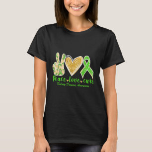 Camiseta Peace Love Cure Green Ribbon Kidney Disease Awaren