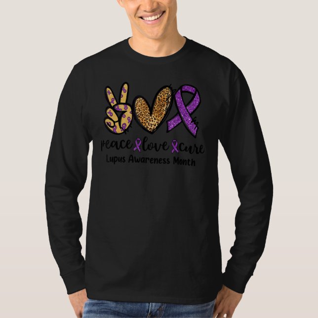 Camiseta Peace Love Cure Leopard Heart Lupus Awarness Mont (Frente)