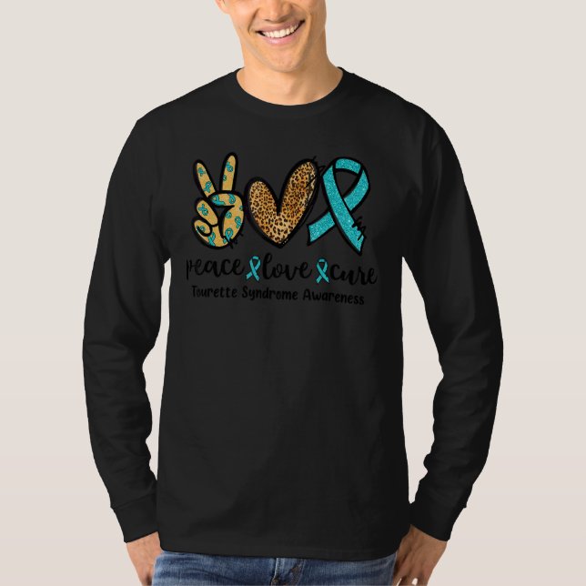 Camiseta Peace Love Cure Leopard Heart Tourette Syndrome Aw (Frente)