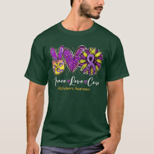 Camiseta Peace Love Cure Leopard Sunflower Alzheimer