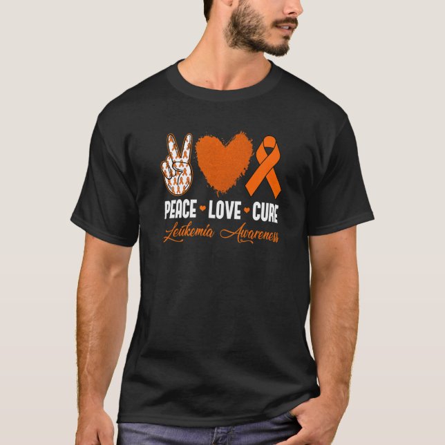 Camiseta Peace Love Cure Leukemia Conscientização Mês Guerr (Frente)