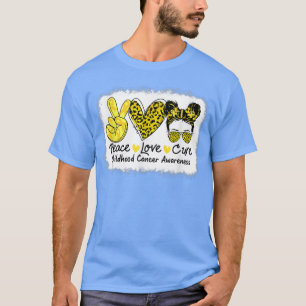 Camiseta Peace Love Cure Messy Bun Childhood Cancer Awarene