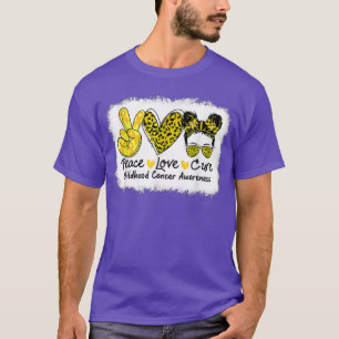 Camiseta Peace Love Cure Messy Bun Chilhood Cancer Awarene